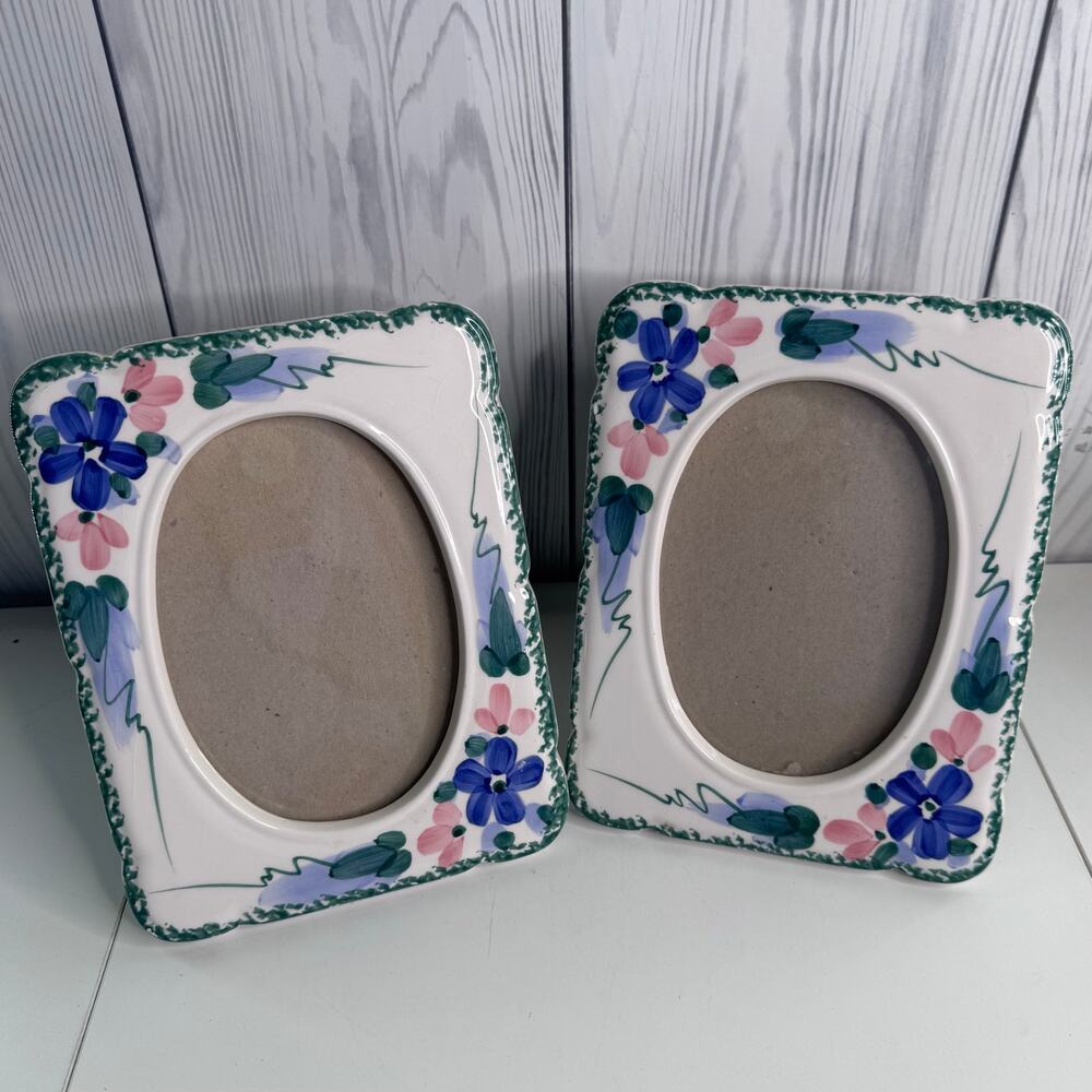 Vintage Handpainted Ceramic Picture Frame 1980's/ 1990's Taiwan Set of 2